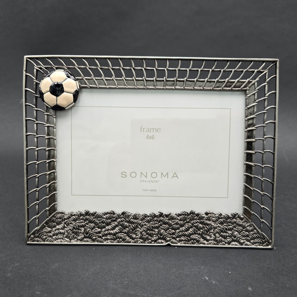 Sonoma Life Style Soccer Goal Net Pewter Metal Picture Frame 4x6 Photo
